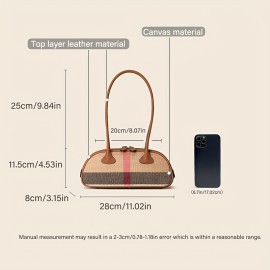 Ondy Women's Vintage Plaid & Cowhide Messenger Bag & Baguette Clutch - Caramel Brown/Black, Adjustable Strap, Zipper Closure, Nylon Lining - All-Season Commuting, Travel & Office Handbag for Women & White-Collar Workers, Cowgirl Purse, Daily Commuting Accessory, Twotone Design, Sturdy Handle Construction