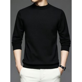 New Men'S Solid Color Round Neck Knitted Pullover Sweater