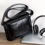 Men's Full-Grain Cowhide Leather Crossbody Bag - Adjustable Strap, Golden-Tone Hardware & Snap Closure, iPad & Phone Compartment - Retro Casual & Business Multifunctional Small Square Shoulder Bag (Black, Durable Everyday Carry)
