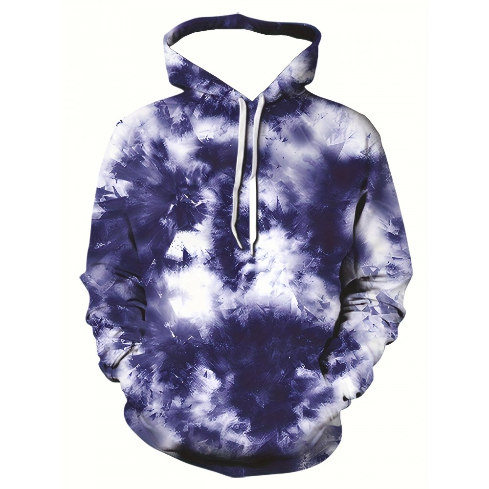 Unisex Novelty Hip-Hop Hoodie for Men, Featuring a 3D Purple Tie-Dye Graphic, a Pullover Design with a Large Pocket, Perfect for Comfortable Wear, Plus Size